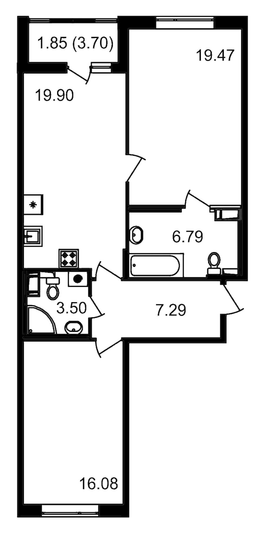 2-комнатная квартира 73.03 м², 11/13 эт., ЖК «Чёрная речка»